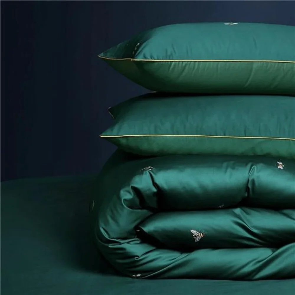 NEW Anthro Emerald Green Bee Boho Queen / King Size Bedding Duvet Sham Case Set